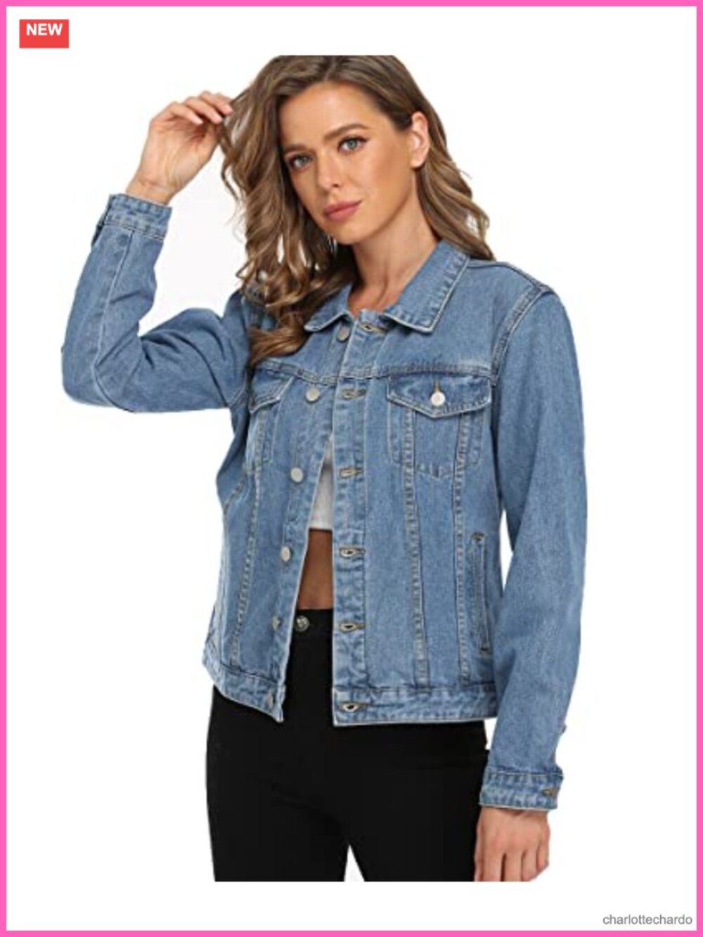 Classic Women's Denim Jacket Long Sleeve Button Down Washed Ripped Jean Jacket